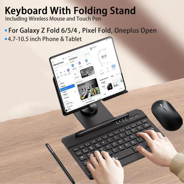 Alt view image 2 of 7 - BONAEVER for Samsung Galaxy Z Fold 6 5 4 Stand and Keyboard Mouse, Portable Detachable Bluetooth Keyboard, Foldable Adjustable Tablet Stand Holder for Desk, with Wireless Mouse and Pen