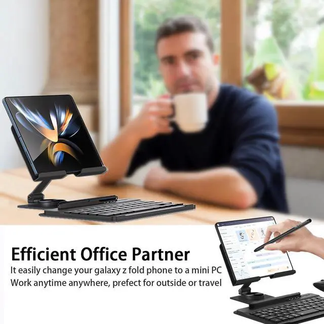 Alt view image 5 of 7 - BONAEVER for Samsung Galaxy Z Fold 6 5 4 Stand and Keyboard Mouse, Portable Detachable Bluetooth Keyboard, Foldable Adjustable Tablet Stand Holder for Desk, with Wireless Mouse and Pen