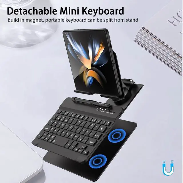 Alt view image 3 of 7 - BONAEVER for Samsung Galaxy Z Fold 6 5 4 Stand and Keyboard Mouse, Portable Detachable Bluetooth Keyboard, Foldable Adjustable Tablet Stand Holder for Desk, with Wireless Mouse and Pen