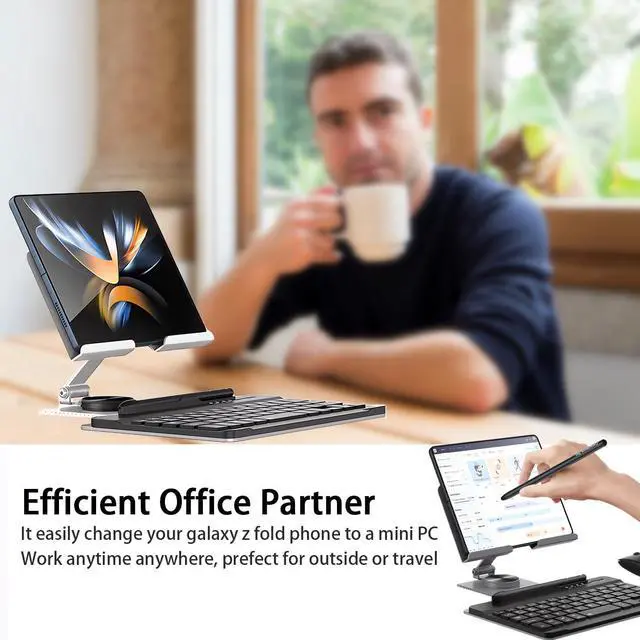 Alt view image 3 of 7 - BONAEVER for Samsung Galaxy Z Fold 6 5 4 Stand and Keyboard Mouse, Portable Detachable Bluetooth Keyboard, Foldable Adjustable Tablet Stand Holder for Desk, with Wireless Mouse and Pen Silver