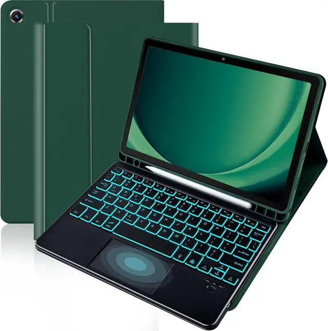 Main image of BONAEVER Case with Trackpad Keyboard for Samsung Galaxy Tab A9 Plus 11 inch Model SM-X210/X215/X216/X218 with Smart Touchpad 7 Color Backlit Removable Keyboard Magnetic Case Cover Dark Green
