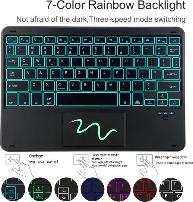 Alt view image 4 of 7 - BONAEVER Case with Trackpad Keyboard for Samsung Galaxy Tab A9 Plus 11 inch Model SM-X210/X215/X216/X218 with Smart Touchpad 7 Color Backlit Removable Keyboard Magnetic Case Cover Dark Green