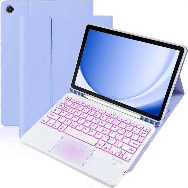 Main image of BONAEVER Case with Trackpad Keyboard for Samsung Galaxy Tab A9 Plus 11 inch Model SM-X210/X215/X216/X218 with Smart Touchpad 7 Color Backlit Removable Keyboard Magnetic Case Cover Purple