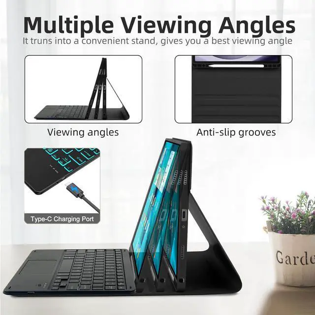 Alt view image 2 of 7 - BONAEVER Keyboard Case for Samsung Galaxy Tab Galaxy Tab S10 FE S9 FE 10.9 inch S7 S8 S9 11 inch  with Trackpad 7 Color Backlit Removable Keyboard Case Cover