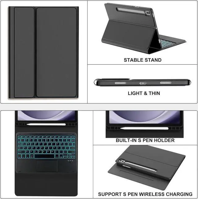 Alt view image 5 of 7 - BONAEVER Keyboard Case for Samsung Galaxy Tab Galaxy Tab S10 FE S9 FE 10.9 inch S7 S8 S9 11 inch  with Trackpad 7 Color Backlit Removable Keyboard Case Cover