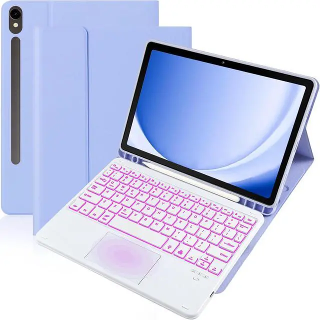 Main image of BONAEVER Keyboard Case for Samsung Galaxy Tab Galaxy Tab S10 FE S9 FE 10.9 inch S7 S8 S9 11 inch with Trackpad 7 Color Backlit Removable Keyboard Case Cover Purple