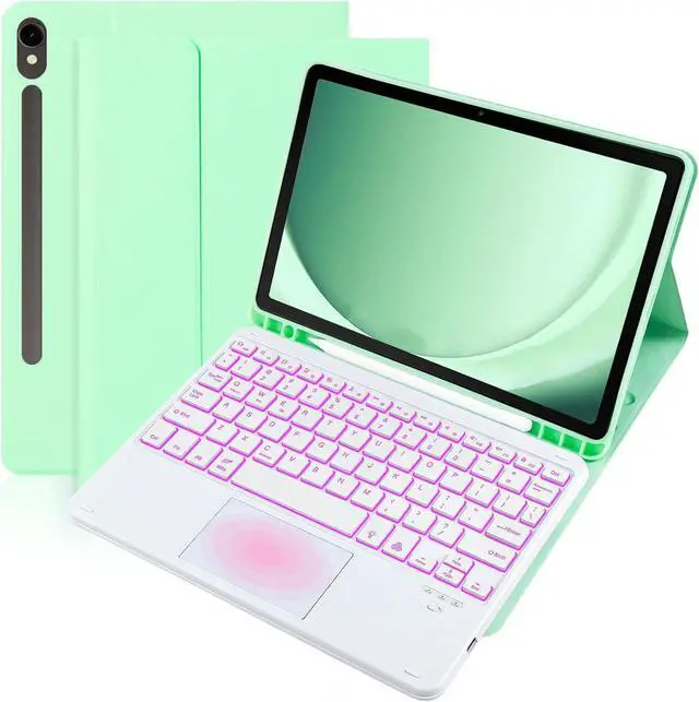 Main image of BONAEVER Keyboard Case for Samsung Galaxy Tab Galaxy Tab S10 FE S9 FE 10.9 inch S7 S8 S9 11 inch with Trackpad 7 Color Backlit Removable Keyboard Case Cover Mint Green