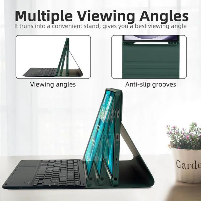 Alt view image 2 of 7 - BONAEVER Keyboard Case for Samsung Galaxy Tab Galaxy Tab S10 FE S9 FE 10.9 inch S7 S8 S9 11 inch with Trackpad 7 Color Backlit Removable Keyboard Case Cover Dark Green