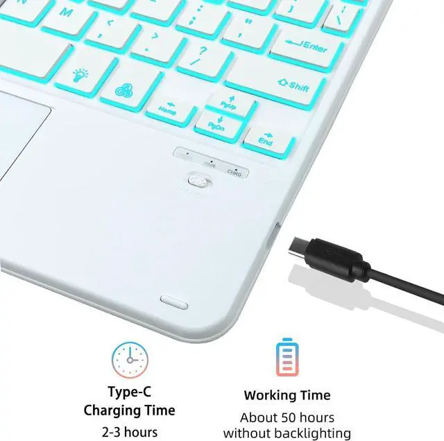 Alt view image 6 of 7 - BONAEVER Keyboard Case for Samsung Galaxy Tab Galaxy Tab S10 FE S9 FE 10.9 inch S7 S8 S9 11 inch with Trackpad 7 Color Backlit Removable Keyboard Case Cover Purple