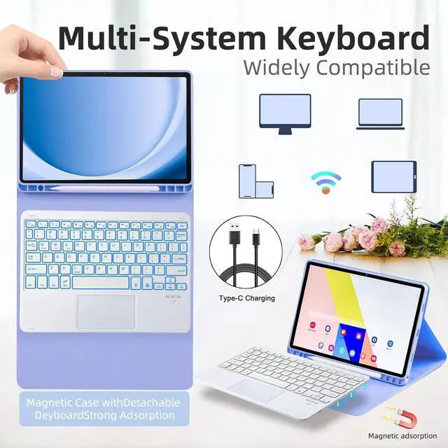 Alt view image 2 of 7 - BONAEVER Keyboard Case for Samsung Galaxy Tab Galaxy Tab S10 FE S9 FE 10.9 inch S7 S8 S9 11 inch with Trackpad 7 Color Backlit Removable Keyboard Case Cover Purple
