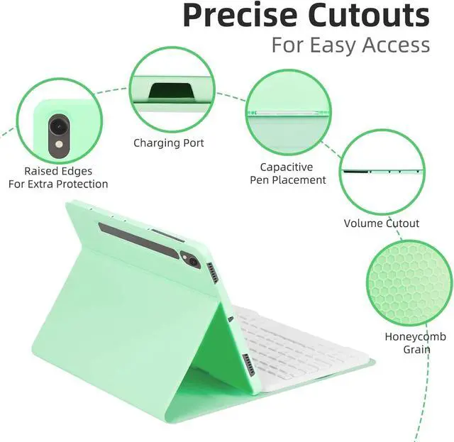 Alt view image 6 of 7 - BONAEVER Keyboard Case for Samsung Galaxy Tab Galaxy Tab S10 FE S9 FE 10.9 inch S7 S8 S9 11 inch with Trackpad 7 Color Backlit Removable Keyboard Case Cover Mint Green