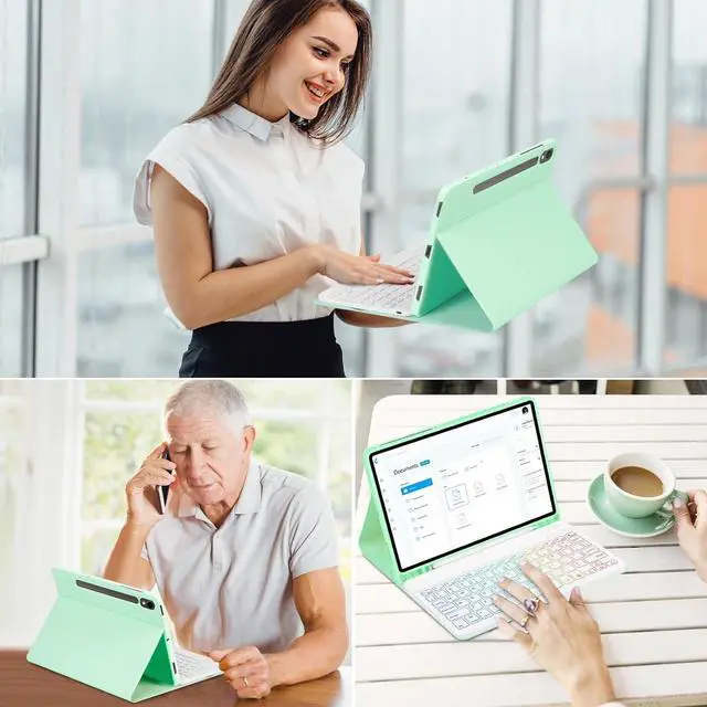 Alt view image 7 of 7 - BONAEVER Keyboard Case for Samsung Galaxy Tab Galaxy Tab S10 FE S9 FE 10.9 inch S7 S8 S9 11 inch with Trackpad 7 Color Backlit Removable Keyboard Case Cover Mint Green