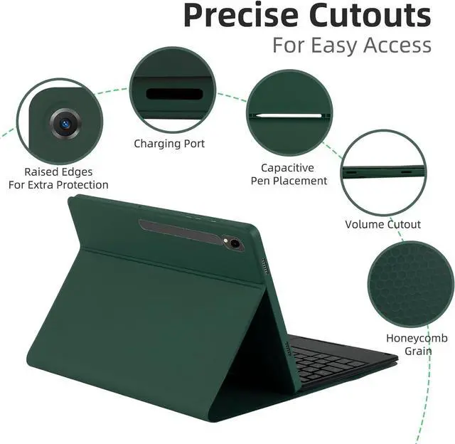 Alt view image 5 of 7 - BONAEVER Keyboard Case for Samsung Galaxy Tab Galaxy Tab S10 FE S9 FE 10.9 inch S7 S8 S9 11 inch with Trackpad 7 Color Backlit Removable Keyboard Case Cover Dark Green