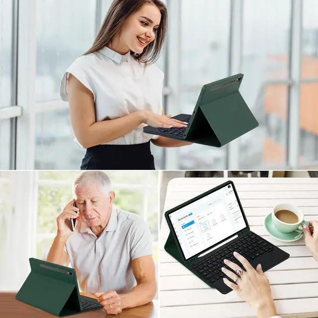 Alt view image 7 of 7 - BONAEVER Keyboard Case for Samsung Galaxy Tab Galaxy Tab S10 FE S9 FE 10.9 inch S7 S8 S9 11 inch with Trackpad 7 Color Backlit Removable Keyboard Case Cover Dark Green