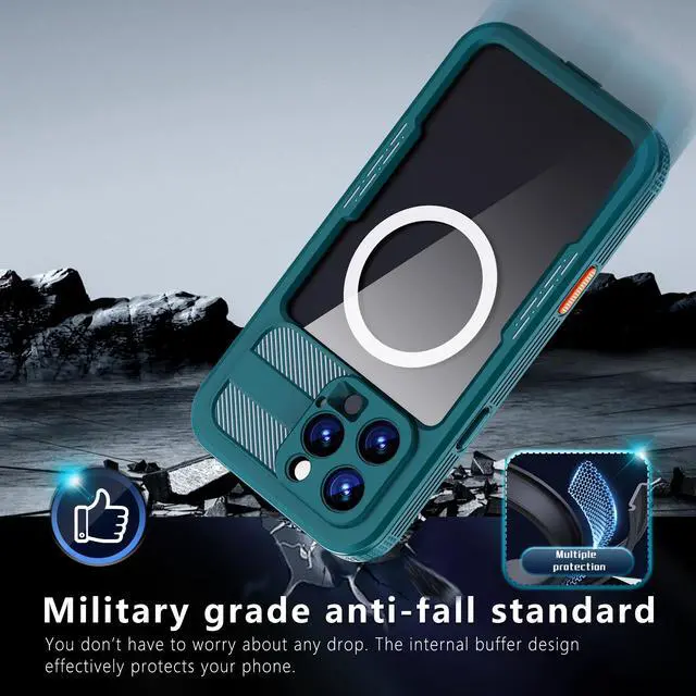 Alt view image 3 of 7 - BONAEVER for iPhone 16 Pro Max Waterproof Case Compatible with MagSafe, Magnetic Waterproof Full Body IP68 Underwater Case Built-in Screen Protector Dropproof Dustproof Shockproof Cover Blue