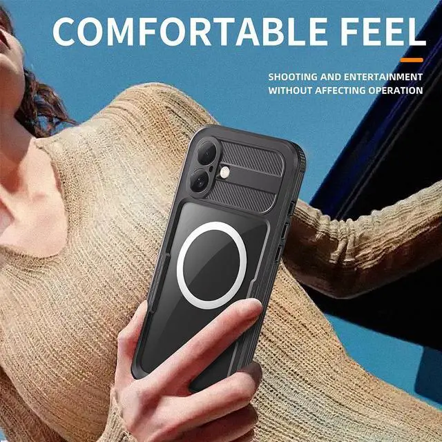 Alt view image 7 of 7 - BONAEVER for iPhone 16 Plus Waterproof Case Compatible with MagSafe, Magnetic Waterproof Full Body IP68 Underwater Case Built-in Screen Protector Dropproof Dustproof Shockproof Cover