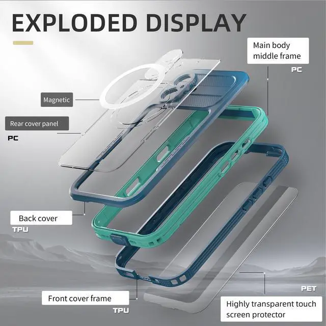 Alt view image 6 of 7 - BONAEVER for iPhone 16 Plus Waterproof Case Compatible with MagSafe, Magnetic Waterproof Full Body IP68 Underwater Case Built-in Screen Protector Dropproof Dustproof Shockproof Cover Blue