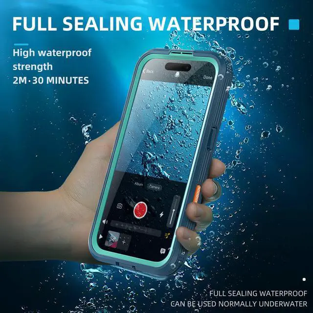 Alt view image 2 of 7 - BONAEVER for iPhone 16 Waterproof Case Compatible with MagSafe, Magnetic Waterproof Full Body IP68 Underwater Case Built-in Screen Protector Dropproof Dustproof Shockproof Cover Blue