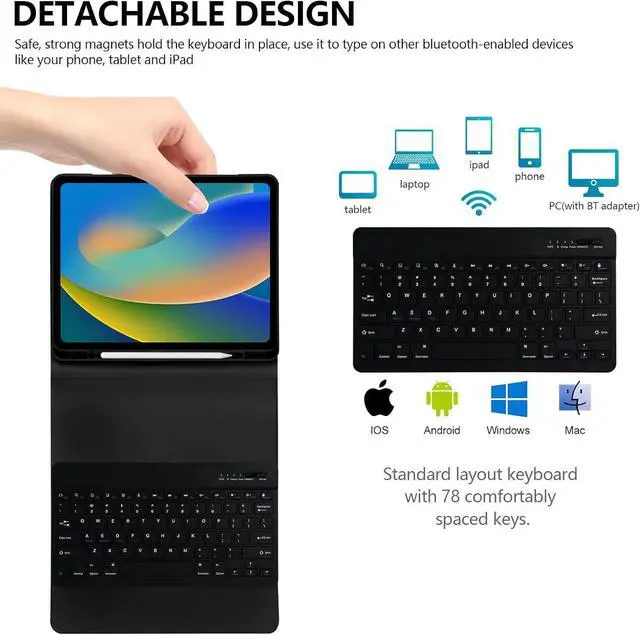 Alt view image 2 of 7 - Keyboard Case with Mouse for iPad Air 13 inch M3 M2 2025 2024 / iPad Pro 12.9 inch 6th 5th 4th 3rd Generation 2022 2021 2020 2018 - Wireless Detachable Keyboard- Pencil Holder