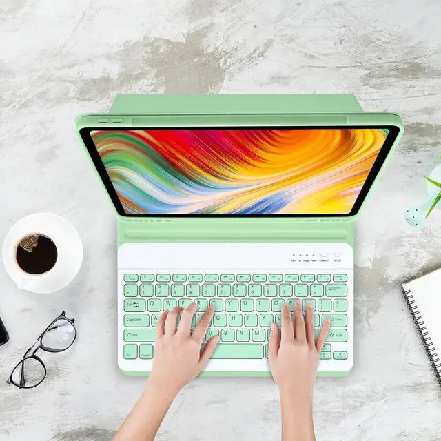 Alt view image 7 of 7 - Keyboard Case with Mouse for iPad Air 13 inch M3 M2 2025 2024 / iPad Pro 12.9 inch 6th 5th 4th 3rd Generation 2022 2021 2020 2018 - Wireless Detachable Keyboard- Pencil Holder Mint Green