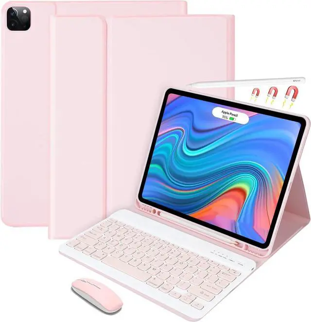 Main image of Keyboard Case with Mouse for iPad Air 13 inch M3 M2 2025 2024 / iPad Pro 12.9 inch 6th 5th 4th 3rd Generation 2022 2021 2020 2018 - Wireless Detachable Keyboard- Pencil Holder Pink