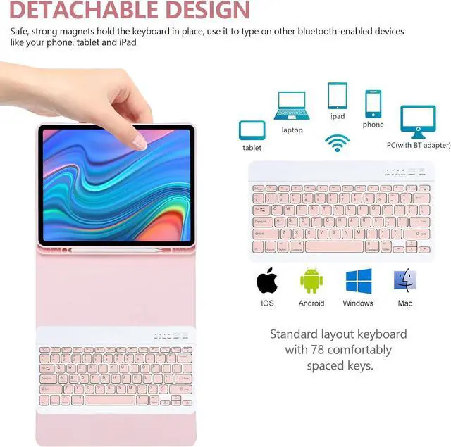 Alt view image 2 of 7 - Keyboard Case with Mouse for iPad Air 13 inch M3 M2 2025 2024 / iPad Pro 12.9 inch 6th 5th 4th 3rd Generation 2022 2021 2020 2018 - Wireless Detachable Keyboard- Pencil Holder Pink