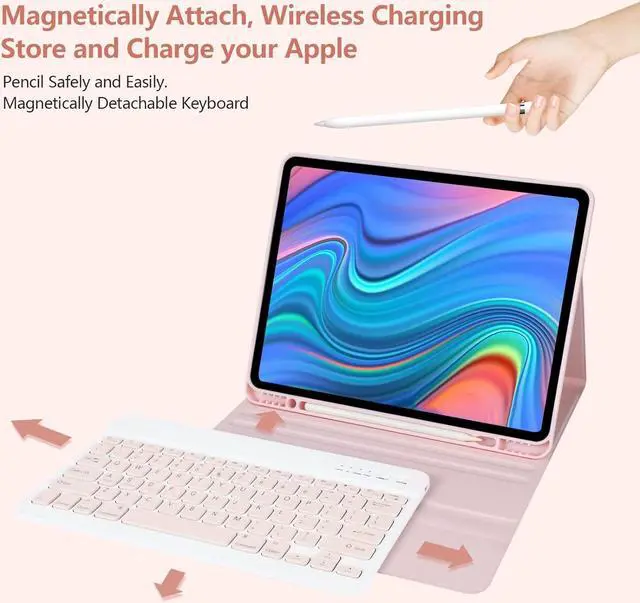 Alt view image 4 of 7 - Keyboard Case with Mouse for iPad Air 13 inch M3 M2 2025 2024 / iPad Pro 12.9 inch 6th 5th 4th 3rd Generation 2022 2021 2020 2018 - Wireless Detachable Keyboard- Pencil Holder Pink