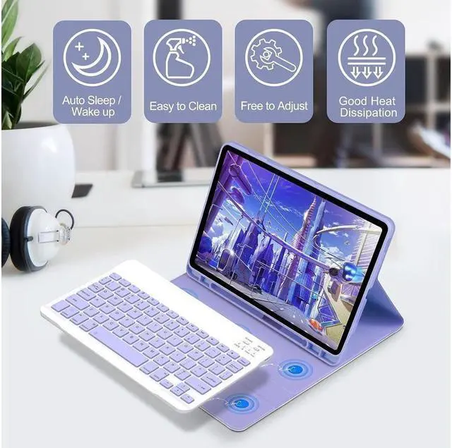 Alt view image 2 of 6 - Keyboard Case with Mouse for iPad Air 13 inch M3 M2 2025 2024 / iPad Pro 12.9 inch 6th 5th 4th 3rd Generation 2022 2021 2020 2018 - Wireless Detachable Keyboard- Pencil Holder Purple