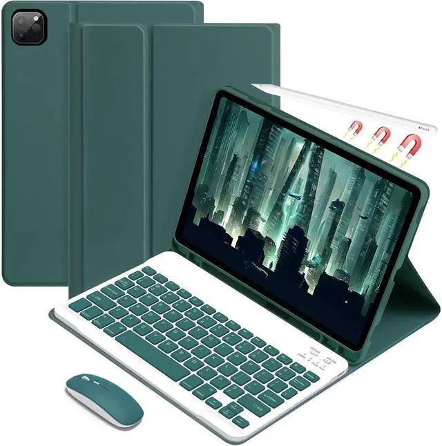 Main image of Keyboard Case with Mouse for iPad Air 13 inch M3 M2 2025 2024 / iPad Pro 12.9 inch 6th 5th 4th 3rd Generation 2022 2021 2020 2018 - Wireless Detachable Keyboard- Pencil Holder Dark Green