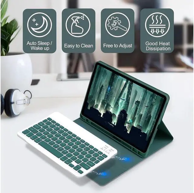 Alt view image 3 of 7 - Keyboard Case with Mouse for iPad Air 13 inch M3 M2 2025 2024 / iPad Pro 12.9 inch 6th 5th 4th 3rd Generation 2022 2021 2020 2018 - Wireless Detachable Keyboard- Pencil Holder Dark Green
