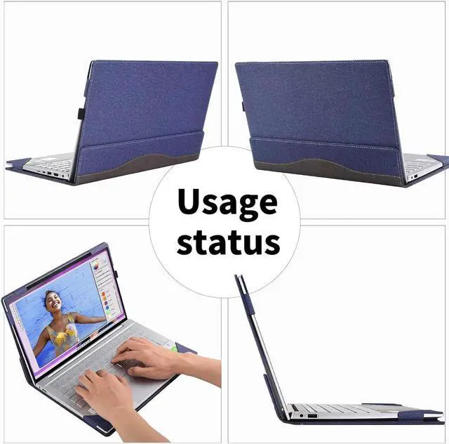 Alt view image 4 of 7 - BONAEVER Cover Case for HP Envy x360 2-in-1 Laptop 14-FA 14z-FA & 14-fc 14t-fc &for HP Spectre x360 14-EU 14t-EU,PU Leather Protective Sleeve with Foldable Cooling Bracket Blue