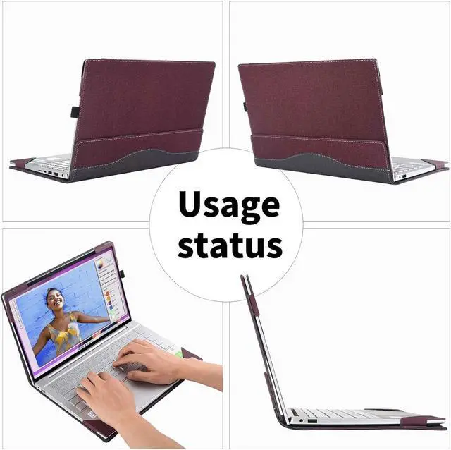 Alt view image 7 of 7 - BONAEVER Laptop Case for 13.8 inch Microsoft Surface Laptop 7 2024 Windows PC with ARM CPU and AI-Powered Copilot+, PU Leather Folio Stand Laptop Protective Cover Wine Red