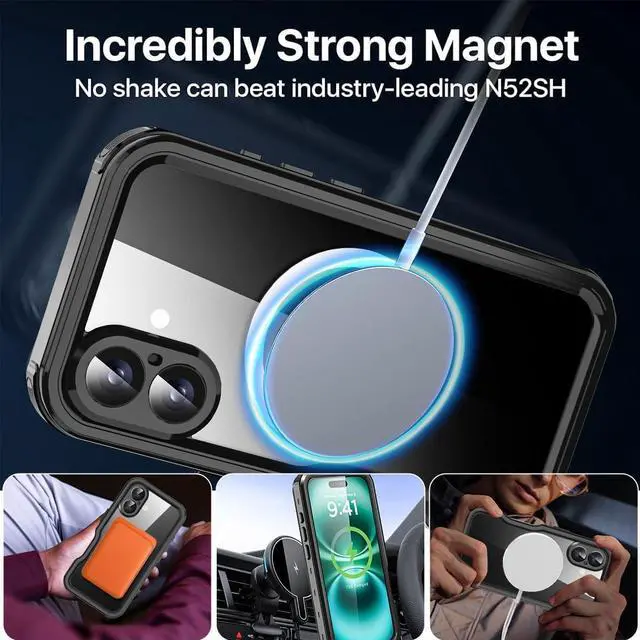 Alt view image 6 of 7 - BONAEVER Waterproof Case for iPhone 16 6.1 inch with MagSafe Snowproof,Dustproof and Shockproof, IP68 Certified Full Body Protection Fully Sealed Underwater Cover for iPhone 16 6.1"