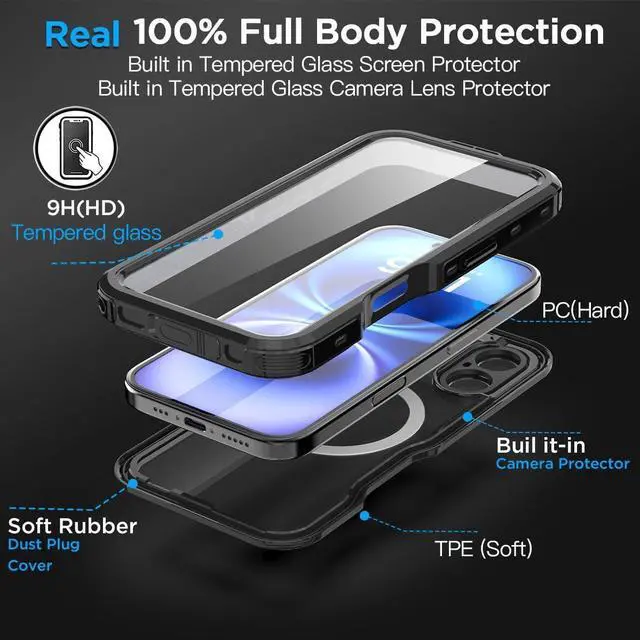 Alt view image 5 of 7 - BONAEVER Waterproof Case for iPhone 16 6.1 inch with MagSafe Snowproof,Dustproof and Shockproof, IP68 Certified Full Body Protection Fully Sealed Underwater Cover for iPhone 16 6.1"