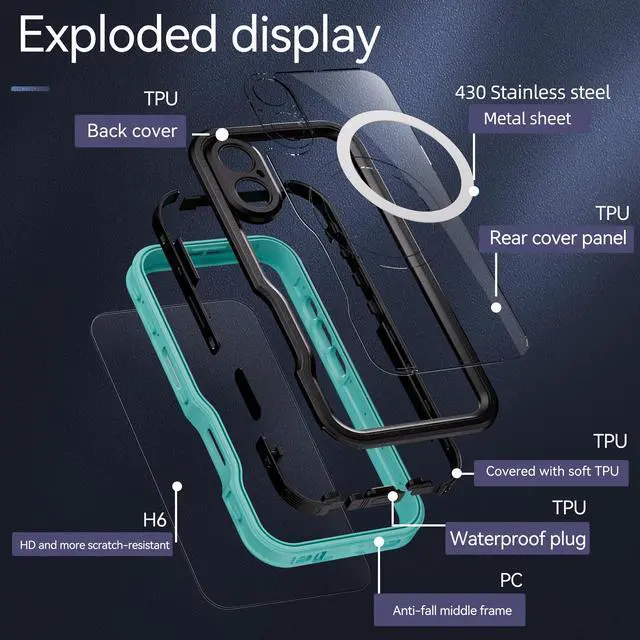 Alt view image 5 of 7 - BONAEVER Waterproof Case for iPhone 16 6.1 inch with MagSafe Snowproof,Dustproof and Shockproof, IP68 Certified Full Body Protection Fully Sealed Underwater Cover for iPhone 16 6.1" Blue