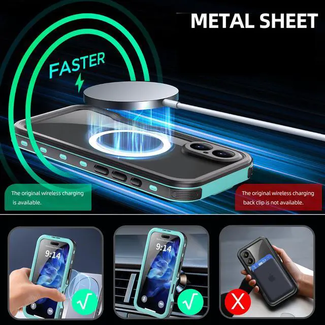 Alt view image 4 of 7 - BONAEVER Waterproof Case for iPhone 16 6.1 inch with MagSafe Snowproof,Dustproof and Shockproof, IP68 Certified Full Body Protection Fully Sealed Underwater Cover for iPhone 16 6.1" Blue