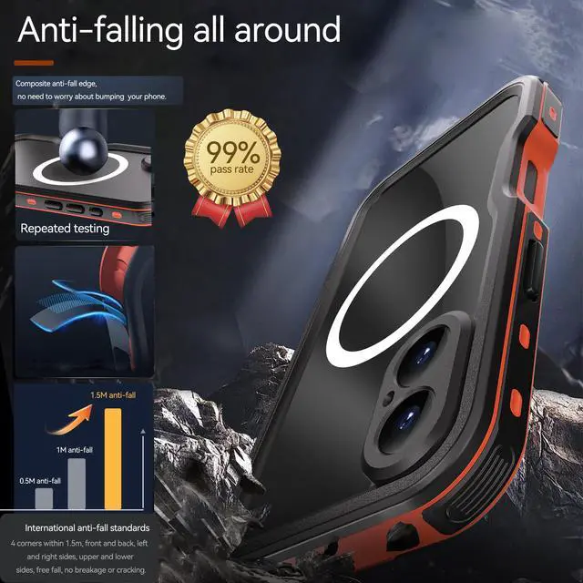 Alt view image 3 of 7 - BONAEVER Waterproof Case for iPhone 16 6.1 inch with MagSafe Snowproof,Dustproof and Shockproof, IP68 Certified Full Body Protection Fully Sealed Underwater Cover for iPhone 16 6.1" Red