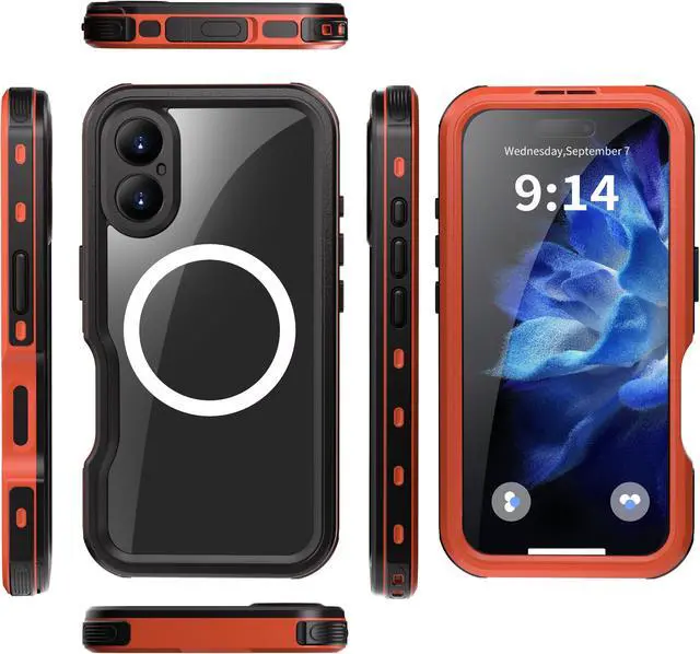 Alt view image 7 of 7 - BONAEVER Waterproof Case for iPhone 16 6.1 inch with MagSafe Snowproof,Dustproof and Shockproof, IP68 Certified Full Body Protection Fully Sealed Underwater Cover for iPhone 16 6.1" Red