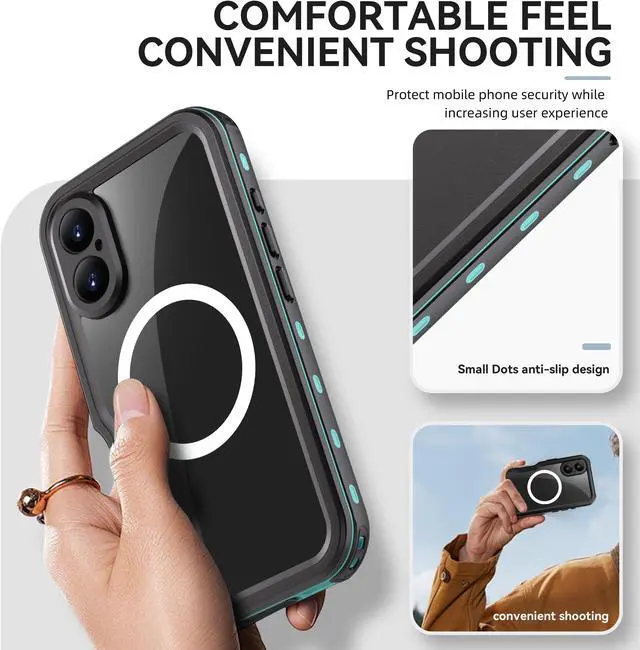 Alt view image 6 of 7 - BONAEVER Waterproof Case for iPhone 16 6.1 inch with MagSafe Snowproof,Dustproof and Shockproof, IP68 Certified Full Body Protection Fully Sealed Underwater Cover for iPhone 16 6.1" Blue