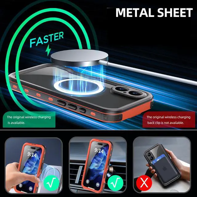 Alt view image 6 of 7 - BONAEVER Waterproof Case for iPhone 16 6.1 inch with MagSafe Snowproof,Dustproof and Shockproof, IP68 Certified Full Body Protection Fully Sealed Underwater Cover for iPhone 16 6.1" Red