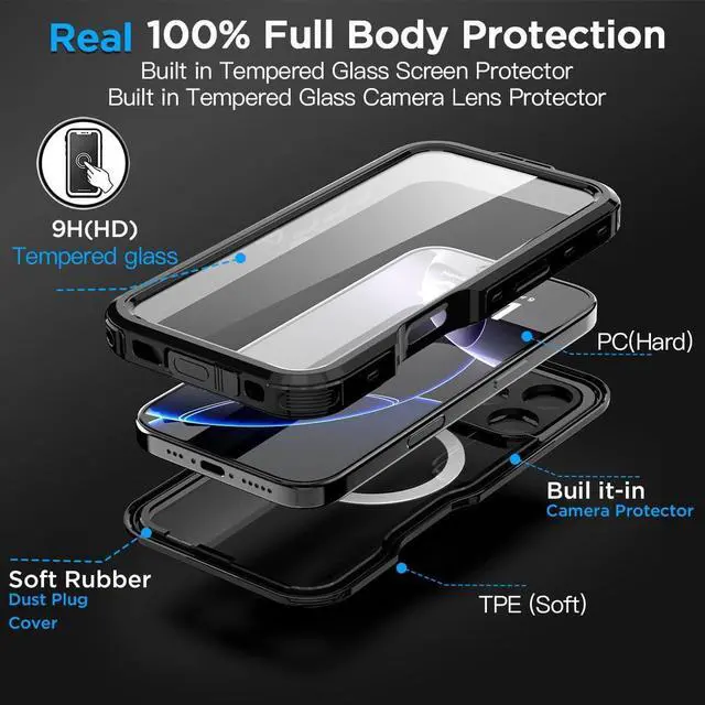 Alt view image 7 of 7 - BONAEVER Waterproof Case for iPhone 16 Pro Max 6.7 inch with MagSafe Snowproof,Dustproof and Shockproof, IP68 Certified Full Body Protection Fully Sealed Underwater Cover for iPhone 16 Pro Max 6.7"