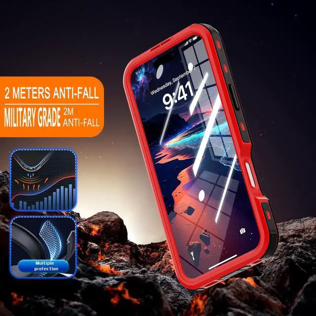 Alt view image 2 of 7 - BONAEVER Waterproof Case for iPhone 16 Plus 6.7 inch with MagSafe Snowproof,Dustproof and Shockproof, IP68 Certified Full Body Protection Fully Sealed Underwater Cover for iPhone 16 Plus 6.7" Red