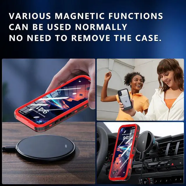 Alt view image 4 of 7 - BONAEVER Waterproof Case for iPhone 16 Plus 6.7 inch with MagSafe Snowproof,Dustproof and Shockproof, IP68 Certified Full Body Protection Fully Sealed Underwater Cover for iPhone 16 Plus 6.7" Red