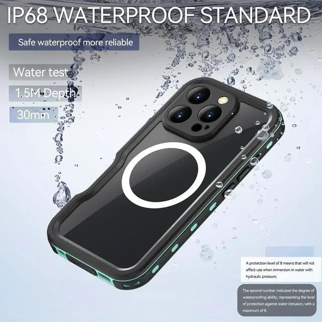 Alt view image 2 of 7 - BONAEVER Waterproof Case for iPhone 16 Pro 6.3 inch with MagSafe Snowproof,Dustproof and Shockproof, IP68 Certified Full Body Protection Fully Sealed Underwater Cover for iPhone 16 Pro 6.3" Blue