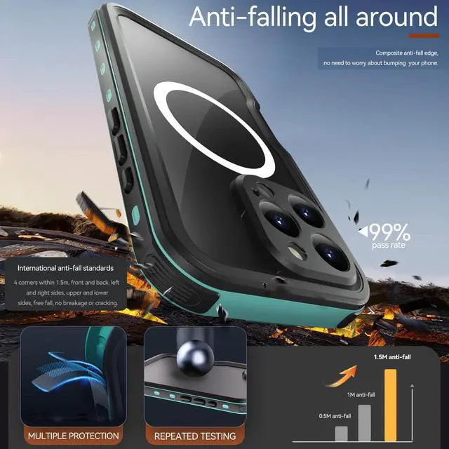 Alt view image 3 of 7 - BONAEVER Waterproof Case for iPhone 16 Pro 6.3 inch with MagSafe Snowproof,Dustproof and Shockproof, IP68 Certified Full Body Protection Fully Sealed Underwater Cover for iPhone 16 Pro 6.3" Blue