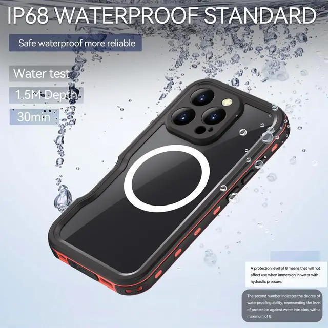 Alt view image 2 of 7 - BONAEVER Waterproof Case for iPhone 16 Pro 6.3 inch with MagSafe Snowproof,Dustproof and Shockproof, IP68 Certified Full Body Protection Fully Sealed Underwater Cover for iPhone 16 Pro 6.3" Red