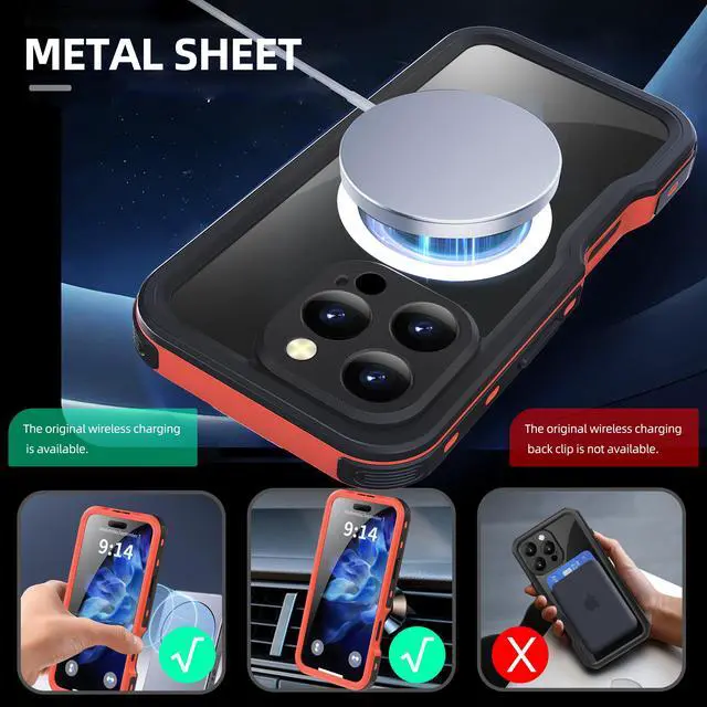 Alt view image 4 of 7 - BONAEVER Waterproof Case for iPhone 16 Pro 6.3 inch with MagSafe Snowproof,Dustproof and Shockproof, IP68 Certified Full Body Protection Fully Sealed Underwater Cover for iPhone 16 Pro 6.3" Red