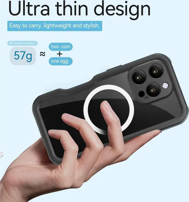 Alt view image 6 of 7 - BONAEVER Waterproof Case for iPhone 16 Pro 6.3 inch with MagSafe Snowproof,Dustproof and Shockproof, IP68 Certified Full Body Protection Fully Sealed Underwater Cover for iPhone 16 Pro 6.3" Blue