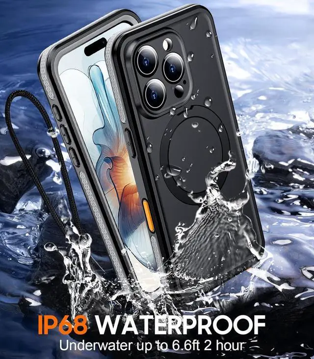 Alt view image 3 of 7 - BONAEVER Magnetic for iPhone 16 Pro Max Case Waterproof, [Built-in Ring Invisible Stand & Screen Protector][IP68 Underwater][Dropproof][Dustproof][Real 360] Shockproof Protective Phone Case 6.9''