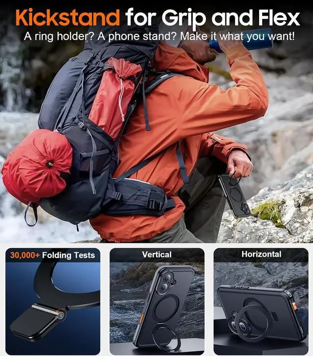 Alt view image 7 of 7 - BONAEVER Magnetic for iPhone 16 Plus Case Waterproof, [Built-in Ring Invisible Stand & Screen Protector][IP68 Underwater][Dropproof][Dustproof][Real 360] Shockproof Protective Phone Case 6.7''